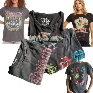 3 BAND SHIRTS Rolling Stones Aerosmith The Who Grunge Shirts Dark Gray Black M